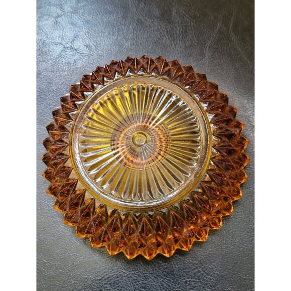 Vintage Indiana Glass Amber Diamond Point Candle Holder Ashtray - Picture 7 of 7